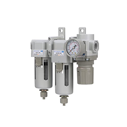 Pneumaticplus Sau330-N03G Three Stage Compressed Air Drying System - Particulate Air Filter, Coalescing Filter, Air Pressure Regulator Combo 3/8" Npt - Poly Bowl, Manual Drain, Gauge #TOP2