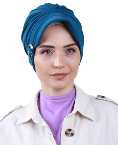 Prien Elegant Hijab For Women, Hat With Hairclip, Cap For Girls, Muslim Scarfs, Prayer Hijabs, Turban, Instant Hats Headwear (Blue) #TOP1
