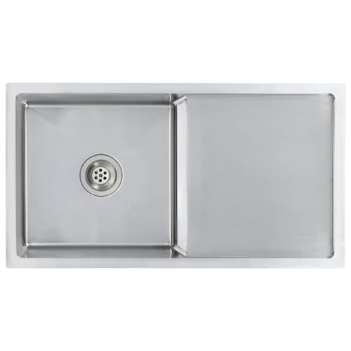 vidaXL Kitchen Sink, Undermount Sink with Strainer and Pipe, Stainless Steel Sink with X-flume design, Countertop Single Bowl Kitchen Sink, Silver