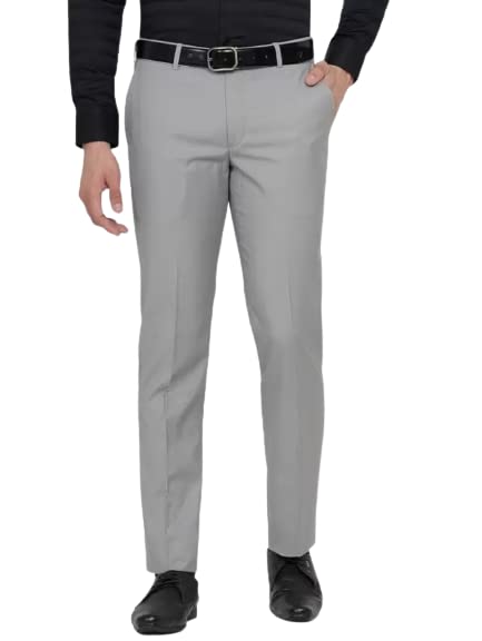 Image of VILLAIN Solid Mid-Rise Stretchable Men's Formal Trousers