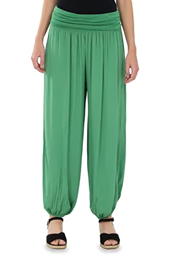 Malito - Sarouel Bouffant en Coton pour Femme - Pantalon d'Été Léger pour la Danse et la Détente - Style Aladdin 1482 (Taille Unique XS à XL), Vert, 36-44