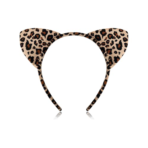 Lyramis Leoparden Ohren Haarreif Leopard Ohren Leo Haarreif Katzenohren Stirnbänder Leopardenohren Headband Kopfschmuck für Erwachsene Halloween Fasching Karneval Cosplay Party Dekoration Zubehör