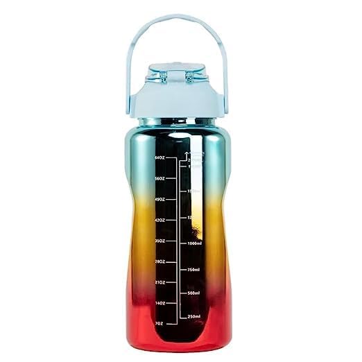 Image of Motivational Water Bottles with Times to Drink for Fitness 2000 ml Bottle Multicolor Silicone BPA Free Plastic with Straw