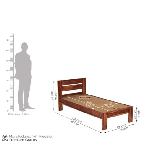 Image of Solid Sheesham Wood Single Bed with Headboard & Footboard | Sturdy Wooden Cot for Bedroom, Hostel & PG | Modern Design Single Wooden Bed Frame (Mattress Not Included) (Brown Finish)