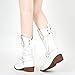 Aomigoct Western Cowboy Boots for Women: White 8 Leather Mid Calf Fashion Chunky Cowgirl Boot Pointed Toe
