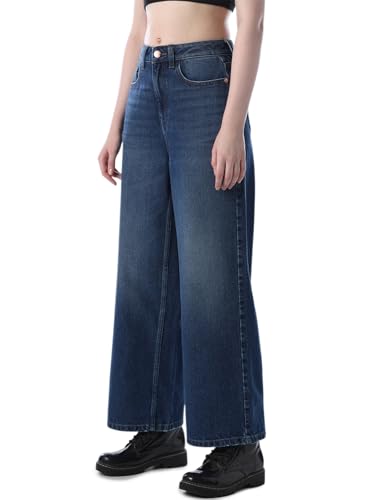 Image of ONLY Women's Solid Wide Leg High Rise Black Jeans