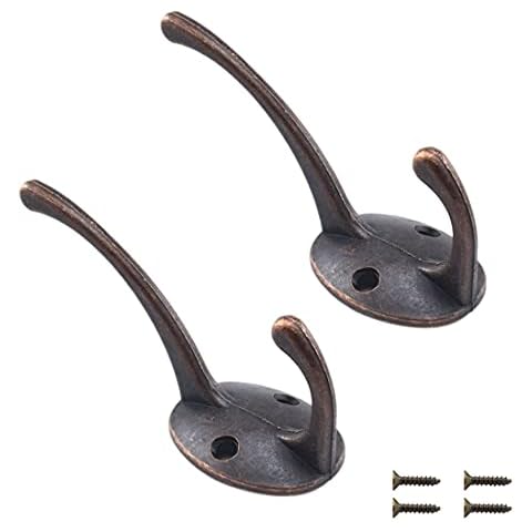 2 Pack Red Bronze Retro Double Hook Wall Mounted with 4 Screws for Coat, Bag, Cap, Hat, Towels, Keys, Scarf, etc Cover