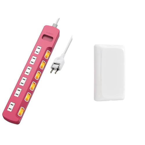 【コンセントカバーセット】エレコム 電源タップ コンセント 雷ガード 個別スイッチ ほこりシャッター付 6個口 3m ピンク T-K6A-2630PN＆エレコム コンセントカバー 差し込みタイプ 薄型 スイングプラグ専用 ホワイト TWCVR01WH（Amazon）