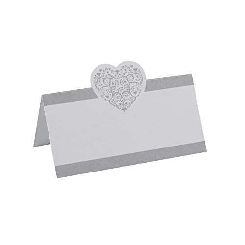 Neviti Vintage Romance-Place Cards-White, Papier, Argent, 9.5 x 5 x 0.2 cm