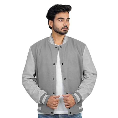 Image of Men's Fashion Varsity Jacket Causal Slim Fit Wool Letterman Baseball Bomber Jackets