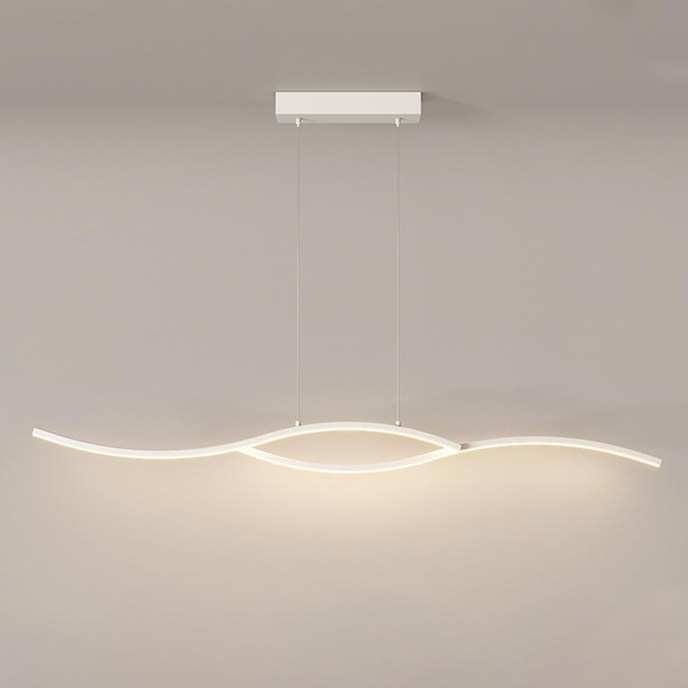 CSXSXAUO LED Linear Pendant Light Modern Wave Chandelier Dimmable Hanging Ceiling Lamp 39" Dining Table Lighting Fixture 26W Chandeliers for Kitchen Island Office with Remote Control Star o