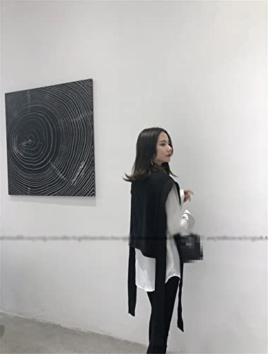 100% Cashmere Knitted Sweater Vest Sleeveless Crewneck Pullover Sweater Short Ribbon Jumper (Black L)2