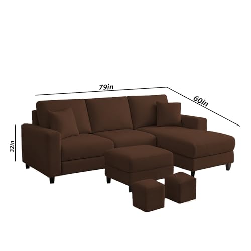 Image of Casaliving Rolando Seater L Shape Sofa Set for Living Room Left Side (Brown, 4 Seater with Ottomon - RHS)