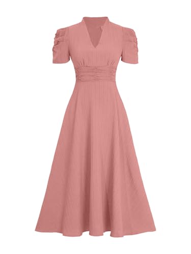 Image of Sugathari Women Women's V-Neck Maxi Dress, A-Line Style, Puff Sleeves, Cinched Waist 246