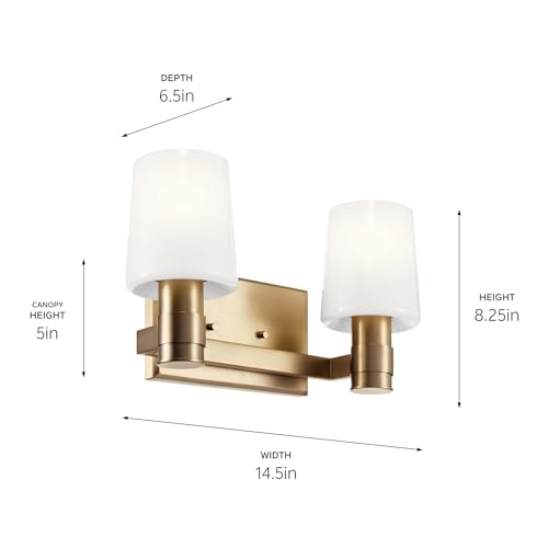 Image of Kichler Adani 2-Light Bathroom Vanity Light Fixture with Opal Glass in Champagne Bronze, Modern Wall Mount for Powder Room or Bathroom (8.25 inch x 14.5 inch), 55175CPZ