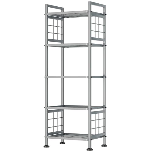 GIOTORENT 5-Wire Standing Storage Shelf, Metal Shelving Unit Pantry Rack for Laundry Kitchen Bathroom Organizer(Silver)