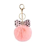 Kinglighten Pom Pom Keychain Artificial Fur Ball Keychain Fluffy Accessories Car Bag Charm (bow Korean Pink)