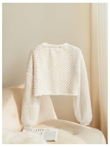 MakeMeChic Girl's Fuzzy Cardigan Sweater Cropped Long Sleeve Open Front Fall Knitted Outerwear2
