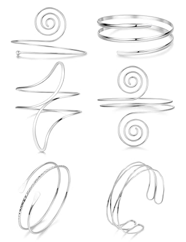 REVOLIA 6Pcs Gold Arm Cuff Open Upper Arm Band Cuff Bangle for Women Adjustable Arm Cuff Bracelet Minimalist Coil Leaf Armband Set