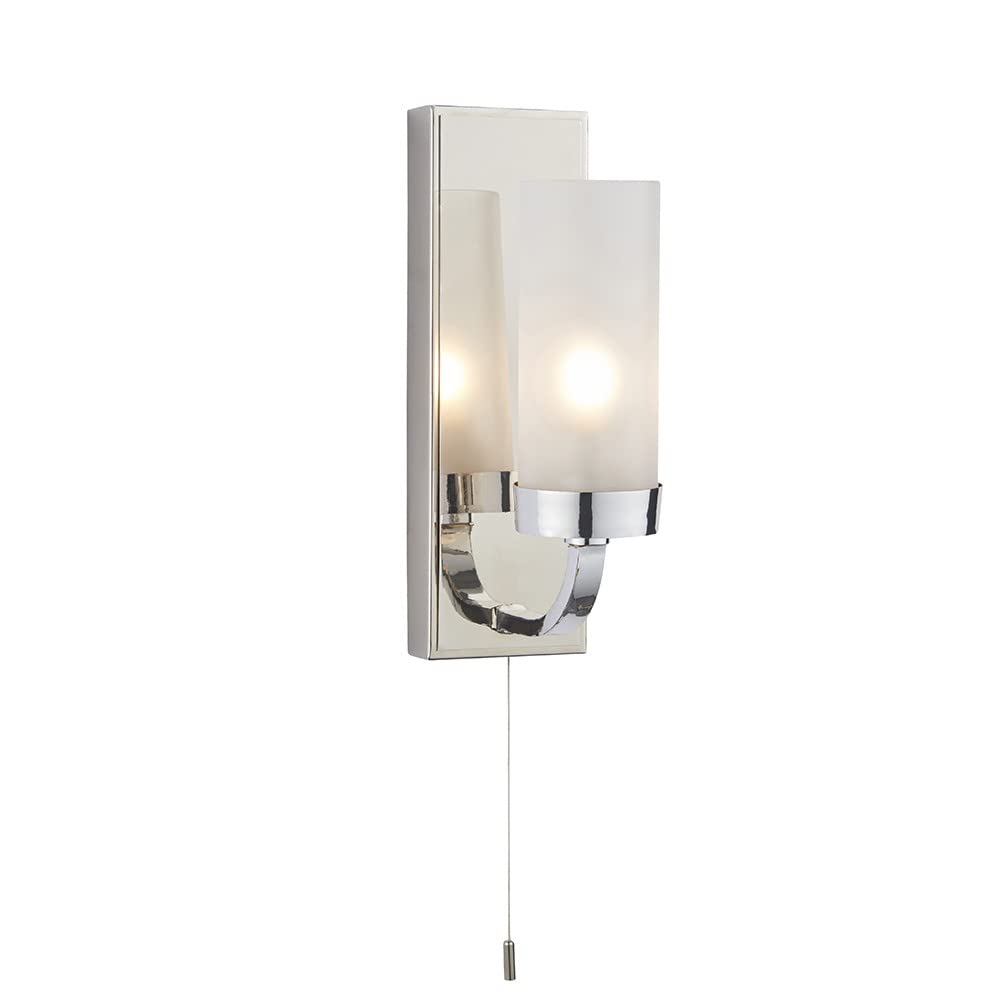 Merano Chrome Fori Bathroom Wall Lamp In Plate With Frosted Glass - Ip44 Indoor Modern G9 Pull Cord Lighting - H25 X W8 Cm Small