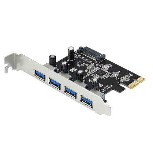 Image of PCI Express 4-Port USB 3.0 Expansion Card - Based on VIA VL805 Chipset | PCIe Adapter with SATA Power for Desktop PC | Supports Windows /Linux