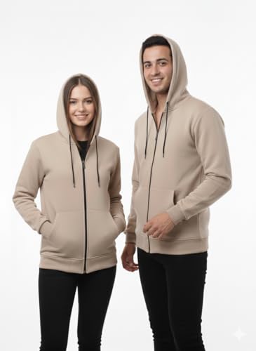 هودي رياضي يونيسكس بسحاب كامل، قطن وبوليستر، مع غطاء رأس وجيوب، سويت شيرت سادة للرجال والنساء من رومبا (كافيه, XL)