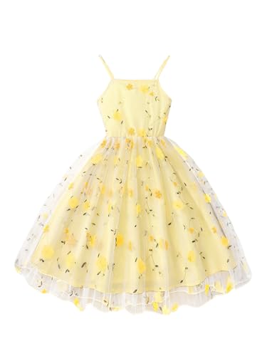 Floerns Girl's Floral Mesh Overlay Cami Spaghetti Strap Dress Sleeveless Flared Midi Dress