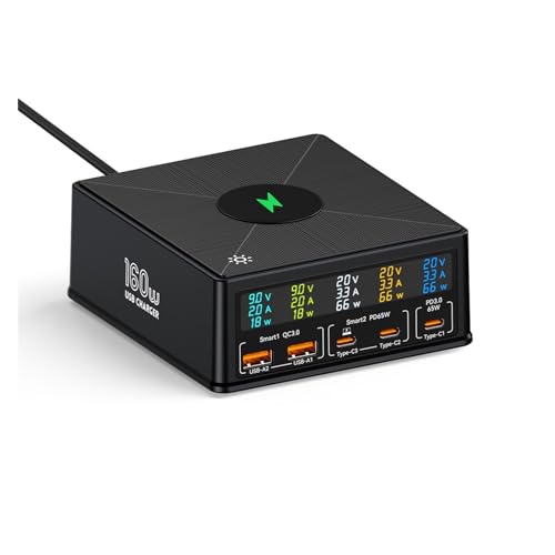 160W 5 �|�[�g USB �[�d��X�e�[�V�����A15W ���C�����X�[�d�}���[�d�� USB-C PD 65W �}���[�d��t�� ���L���݊���