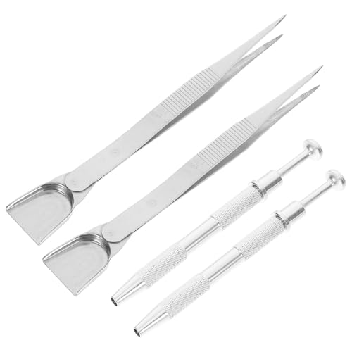 Healifty Lot 4 Pcs Pinces Métalliques pour Décoration de Gâteaux et Bijoux Longues Pinces à Épiler à Griffes Antidérapantes Argentées Pelle Outils Précis pour Pâtisserie et Création