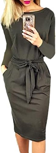 PRETTYGARDEN 2023 Fashion Fall Dresses for Women Casual Long Sleeve Belted Party Bodycon Sheath Pencil Dress (Dark Grey,Medium)