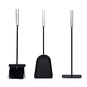 Set di 3 Utensili per Pulizia di Camino e Barbecue, Kit di Pala per Carbone, Spazzola Raccogli Cenere e Raschietto per la Brace in Acciaio, per Braciere BBQ, Stufa e Caminetto
