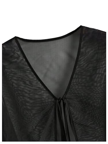 MakeMeChic Women's Plus Size Mesh Sheer V Neck Tie Front Crop Tops Long Sleeve Cardigan Mesh Top4