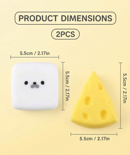 Image of 2Pcs Cheese Squishy, Taba Squishy, Dumpling Squishy-Stretchy Food-Shaped Sensory (White and Yellow)