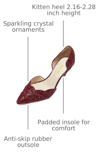 Image of XYD Women's Pumps, Elegant Pointed Toe, D'Orsay Kitten Low Heels, Rhinestone Studs, Slip-On Satin Shoes for Wedding
