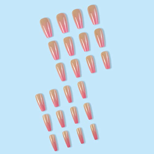 Gradient Pink False Nails Ballerina Fake Nails Glossy False Nails Full Cover Fake Nails Long Coffin Press on Nail for Women and Girls Nail Art Salon 24 PCS - Image 2