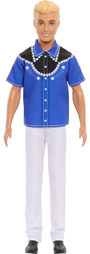 Barbie Fashionistas Ken Doll #226 Wearing a Removable Western Shirt, Pants & Boots, Blonde Fashion Doll, 65th Anniversary Collectible
