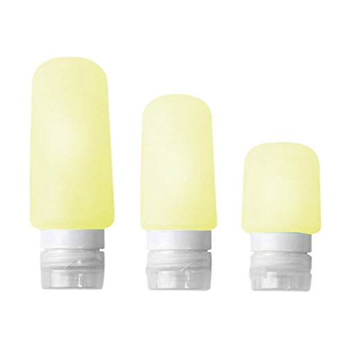 tecmac Silicone Perfume Travel Containers | Refillable Squeeze Lotion Cosmetic Shampoo Bottles | Set of 3 | Yellow