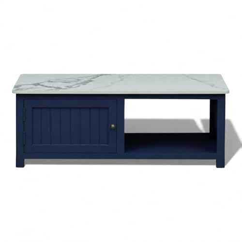 Image of Solid Wood Center Table Premium Sintered Stone Coffee Table for Living Room Wooden Centre Table Premium Acrylic Midnight Blue Finish 110 x 60 x 40 cm
