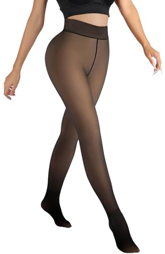 Image of MERYLURE Fleece Lined Tights Women Fake Translucent Winter Warm Thick Pantyhose Thermal Sheer Leggings for All Skin Tone
