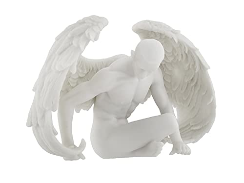 Estatua de ángel masculino alado en resina blanco miniatura 2