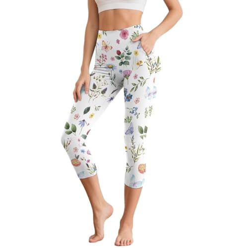 Generisch Leggings capri de yoga con estampado informal para entrenamiento de fitness con comodidad transpirable y suavidad elástica, Blanco, L