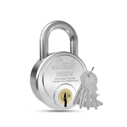 Image of Link Bison 79mm Heavy Duty Padlock | Lock for Home Door, office, Shop, Travel | Hardened Steel Shackle | Double Locking System | High Precision 4 Keys | 10 Million Key Combinations | 10 Years Warranty