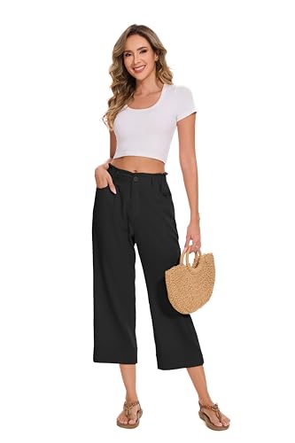 FUNYYZO Women Summer Capri Pants Trousers Pants Drawstring Waist Wide Leg Casual Loose Fit Dressy Pants2