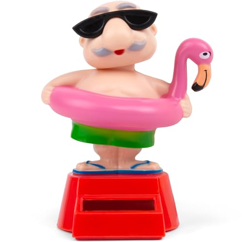 YGMONER Solar Dancing Beach Grandpa Bobblehead Car Dashboard Decorations – Funny Desk & Shelf Decoration with Motion Activated by Light
