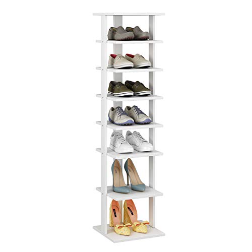 HOMEFORT 7-Tier Shoe Rack, Entryway Shoe Tower,Vertical Shoe Organizer, Wooden Shoe Storage Stand in White HOMEFORT 7-Tier Shoe Rack, Entryway Shoe Tower,Vertical Shoe Organizer, Wooden Shoe Storage Stand in White