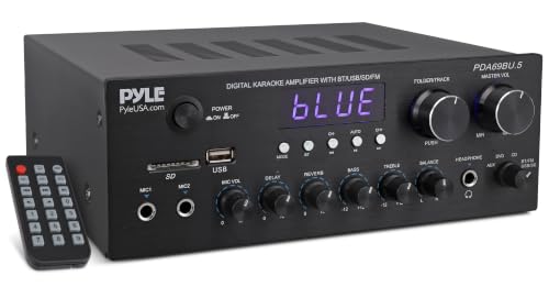 Image of Pyle Karaoke Amplifier - Bluetooth Stereo Receiver, Dual Mic Inputs with Delay & Reverb, USB /SD /FM, RCA /AUX Inputs, Bass & Treble EQ, Remote Included - PDA69BU.5