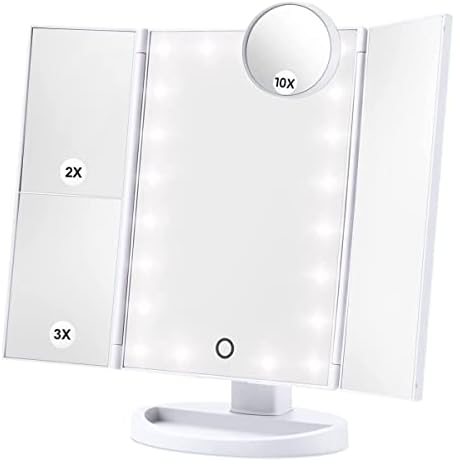 HAMSWAN Makeup Mirror Vanity Mirror with Lights, Lighted Makeup Mirror with 1X 2X 3X 10X Magnifying, Touch Control Design, Dual Power Supply, Portable LED Makeup Mirror, Women Gift (White+10X)