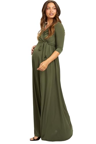 PinkBlush Olive Green Draped 3/4 Sleeve Maternity Maxi Dress at Amazon  Women's Clothing store