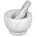 Vobeiy Mortiers et Pilons Marbre Set,Prime Marbre Naturel Mortier Résine Mortier Pilon Outil Broyeur à Epices Solide et Durable,Marbre Blanc