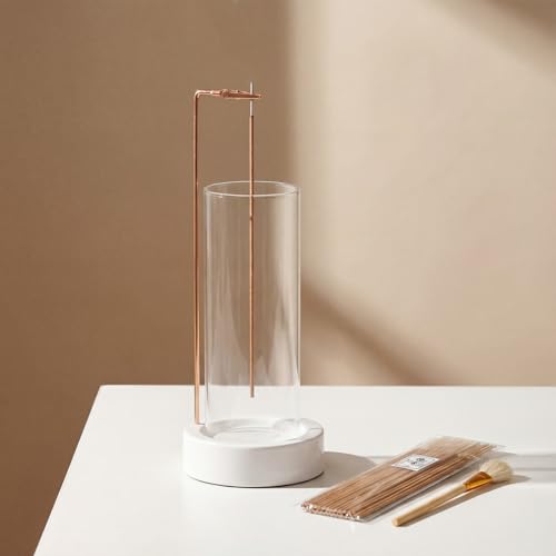 CEREMONY Incense Holder, Ceramic Incense Holder for Sticks with Glass Ash Catcher, Incense Burner for Meditation Yoga Spa Room Decor(Beige) Ceremonial Incense Incense Holder Inverted Ceramic